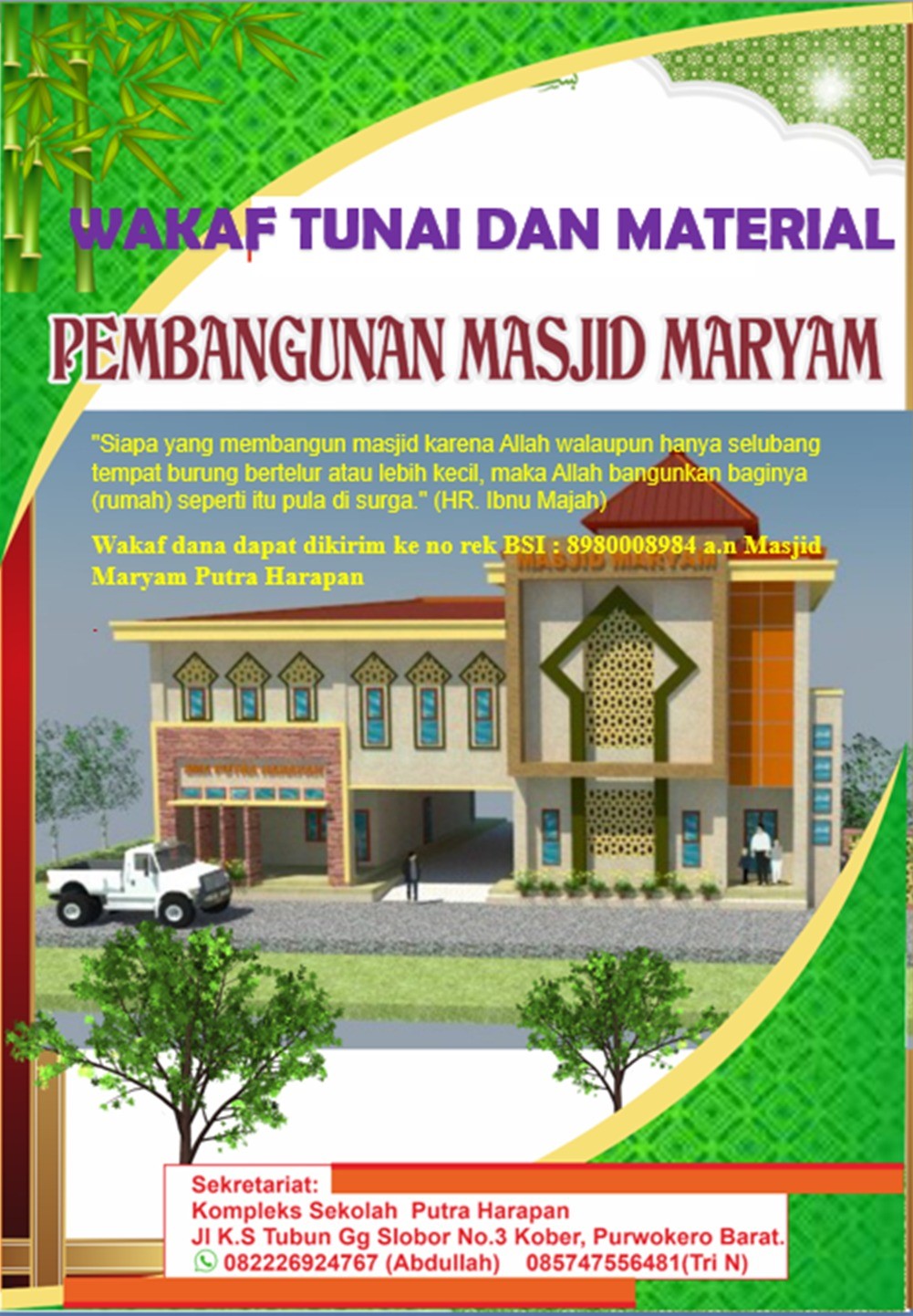 Wakaf Tunai dan Material Pembangunan Masjid Maryam